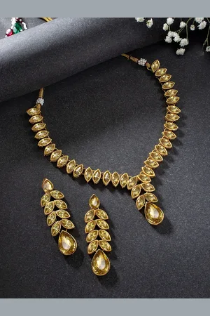 Peora Gold Plated Champagne Crystal Studded Handcrafted Jewellery Set