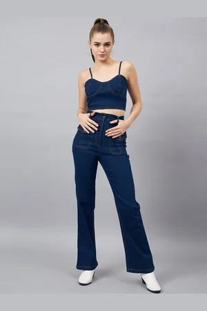 Chemistry Sweetheart Neck Denim Top With Flared Trouser With Jacket Co-Ords