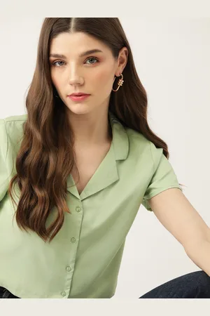 DressBerry Women Green Solid Casual Crop Shirt