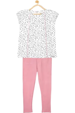 Cherry Crumble Girls White & Pink Printed Top with Trousers