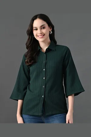 Roadster The Lifestyle Co Pleated Shirt Collar Flared Sleeve Top