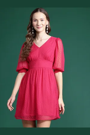 Chemistry Women Puff Sleeves Fit & Flare Dress