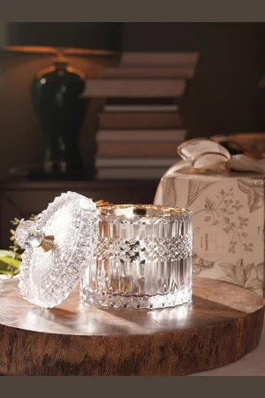 Pure Home and Living Silver-Toned Diamond Textured Glass Jar