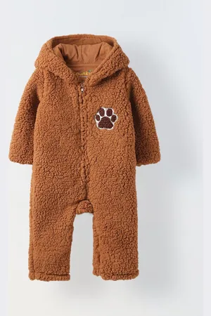 SPUNKIES Kids Brown Sherpa Bear Romper With Ear