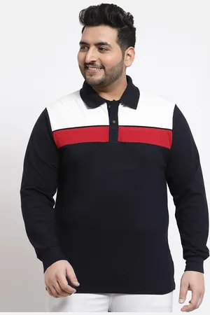 Kalt Men Navy Blue Colourblocked Polo Collar Cotton T-shirt