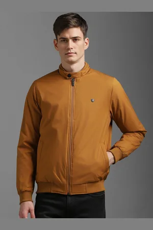 Louis Philippe Men Mandarin Collar Self Design Casual Bomber Jacket