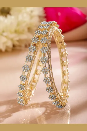 Rubans Set of 2 18K Gold-Plated AD Studded Floral Filigree Bangles