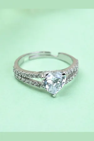 CLARA 925 Sterling Silver Cubic Zirconia Studded Adjustable Finger Ring