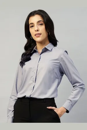English Navy Women Smart Fit Spread Collar Solid Cotton Formal Shirt