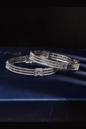 Bamboo Tree Jewels Set of 2 Silver-Plated American Diamond Studded Bangles