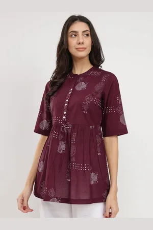 Pink Fort Women Cotton Geometric Print Tunic Burgundy