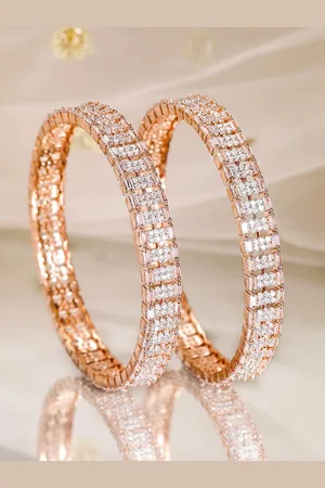 Rubans Set of 2, 22K Rose Gold-Plated Cubic Zirconia Studded Premium Bangles