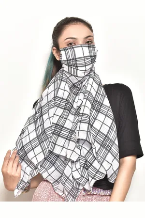 SWAYAM Women White Checked 3-Ply Reusable Scarf Style Face Masks