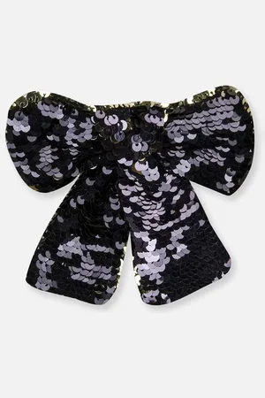 Cherry Crumble Girls Black Solid Sequin Embellished Reversible Princess Bow Tie
