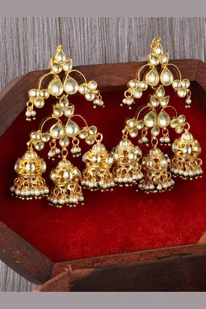 AURAA Trends Gold-Toned & White Contemporary Jhumkas Earrings