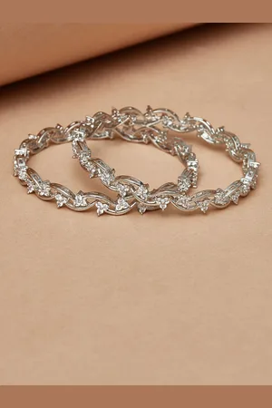 Voylla Women Silver-Toned & White Brass Rhodium-Plated Bangles