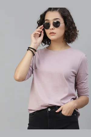 Roadster The Lifestyle Co Women Lavender Solid Pure Cotton Round Neck T-shirt