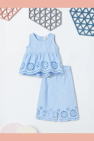 Max Collection Girls Self Design Round Neck Pure Cotton Top With Trousers