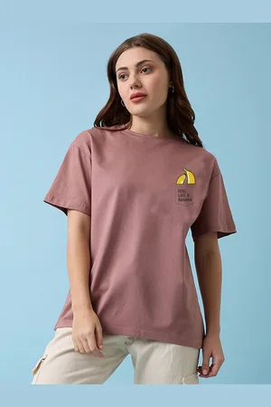Mast & Harbour Women Graphic Printed Round Neck Cotton Oversized T-shirt