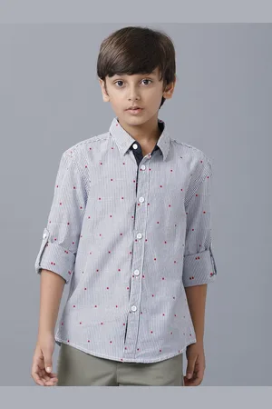 UNDER FOURTEEN ONLY Boys Navy Blue Pinstripes Striped Casual Shirt