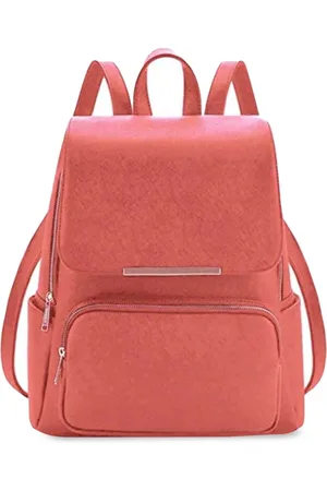 Leather Retail Women Pink Solid Backpack