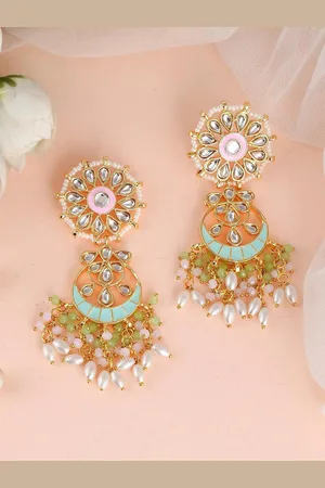 Dastoor Gold-Plated Kundan Contemporary Chandbalis Earrings