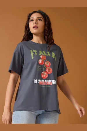 Mast & Harbour Women Graphic Printed Round Neck Cotton Oversized T-shirt