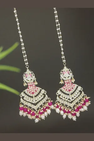 I Jewels Gold-Plated Artificial Stones Studded And Beaded Contemporary Drop Earrings