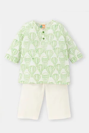 THE BABY LABEL Kids Balloon Trip Pure Cotton Hand-Block Print Kurta Pyjamas