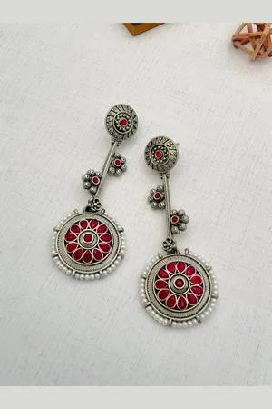 ABDESIGNS Silver Plated Artificial Stones and Beads Greman Silver Drop Earrings