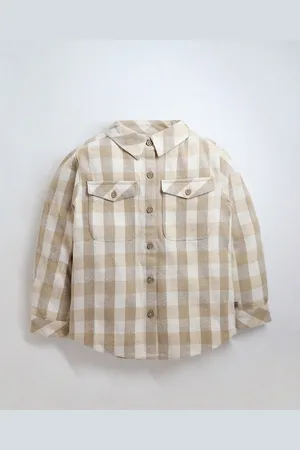 Cherry Crumble Boys Beige Standard Buffalo Checked Casual Shirt