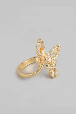 DressBerry Women Stone-Studded Butterfly-Shaped Adjustable Finger Ring