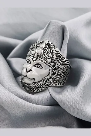 Saizen Men Silver-Plated Hanuman Face Finger Ring