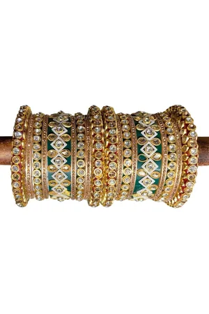 Leshya Set of 18 Stone-Studded Rajasthani Bridal Bangles