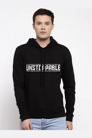 Friskers Men Black Typography Hooded T-shirt