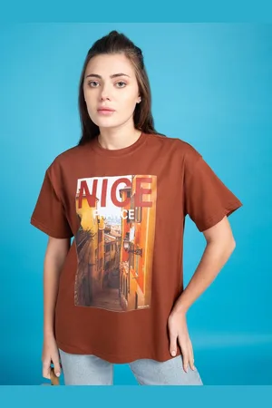 Mast & Harbour Women Photographic Printed Round Neck Cotton Oversized T-shirt