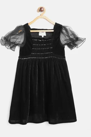 Cherry Crumble Girls Black Embellished A-Line Dress