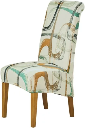 HOKIPO Beige & Orange Printed 140 GSM Long Back Dining Chair Cover