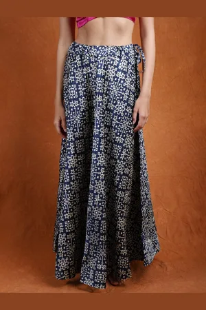 Exotic India Printed Satin A-Line Maxi Skirt