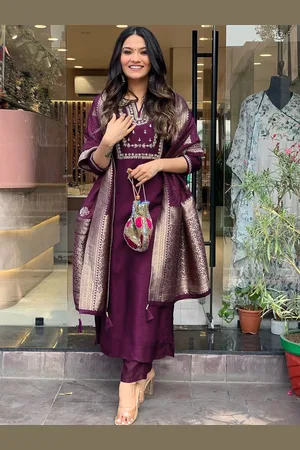 Moda Rapido Women Ethnic Motifs Embroidered Regular Sequinned Raw Silk Kurta with Trousers & With Dupatta
