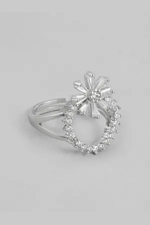DressBerry Women Stone-Studded Floral-Shaped Adjustable Finger Ring