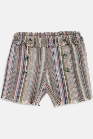 Cherry Crumble Girls Multicoloured Self Striped Regular Fit Regular Shorts