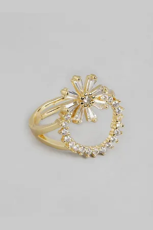 DressBerry Women Stone-Studded Floral-Shaped Adjustable Finger Ring