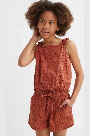 H&M Girls Orange Printed Cotton High-Waisted Shorts