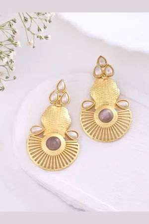 Dastoor Gold Plated Artificial Stones Studded Contemporary Drop Earrings