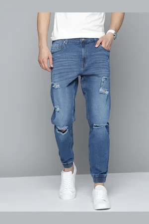 Mast & Harbour Men Blue Slim Fit High Distress Light Fade Stretchable Joggers