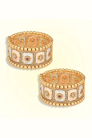 Peora Set Of 2 Gold Plated Artificial Stones Studded Meenakari Bangles