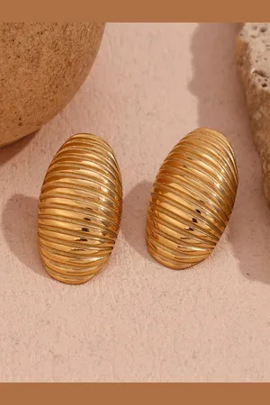 AQUASTREET 18K Plated Waterproof Anti Tarnish Domed Oval Stud Earrings
