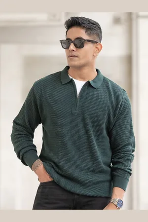 Powerlook Men Self Design Polo Collar Regular Fit Cotton T-shirt