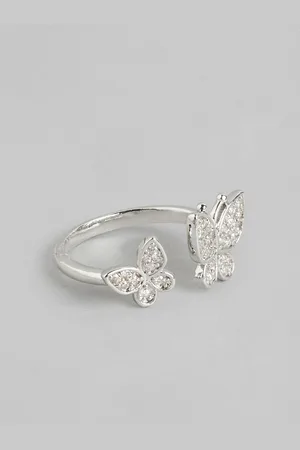 DressBerry Women Stone-Studded Butterfly-Shaped Adjustable Finger Ring